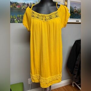 Streetwear Society Yellow Mini Dress with Crochet Details. EUC